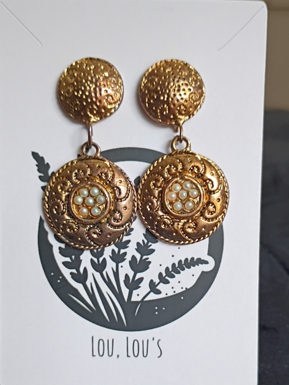 Vintage Gold Pearl-Accent Dangle Earrings
